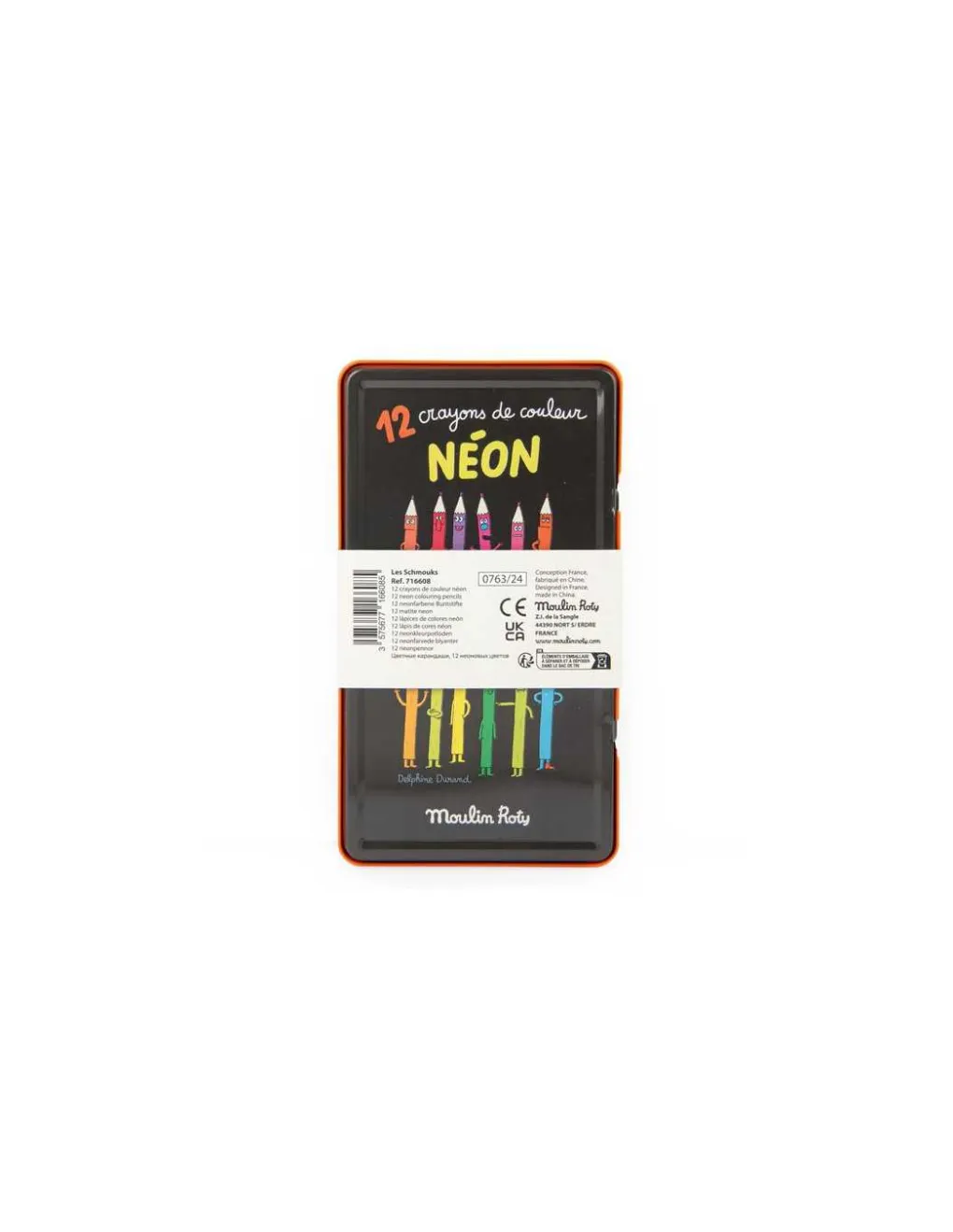 Moulin Roty 12 crayons de couleur Néon Les Schmouks - Clearance