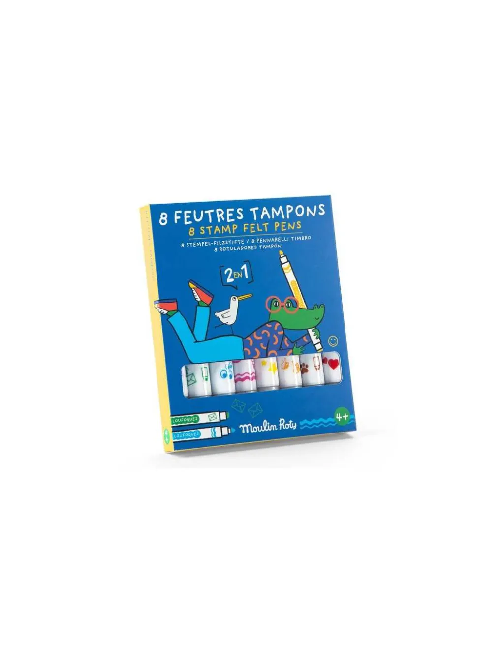 Moulin Roty 8 feutres tampons 2 en 1 Les Loufoques - Discount