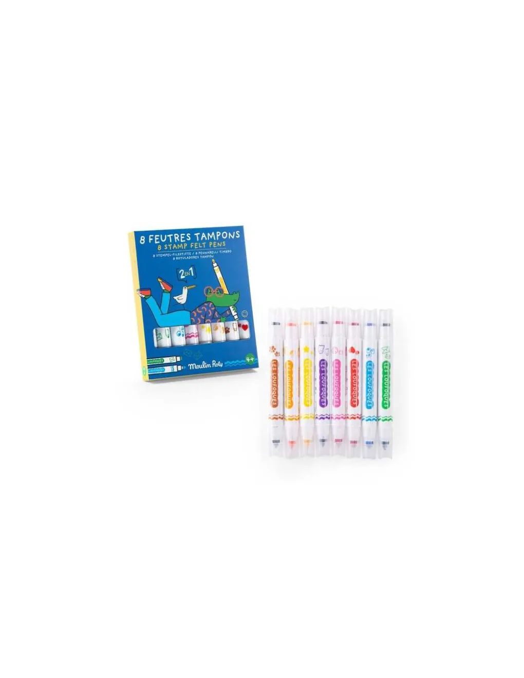 Moulin Roty 8 feutres tampons 2 en 1 Les Loufoques - Discount