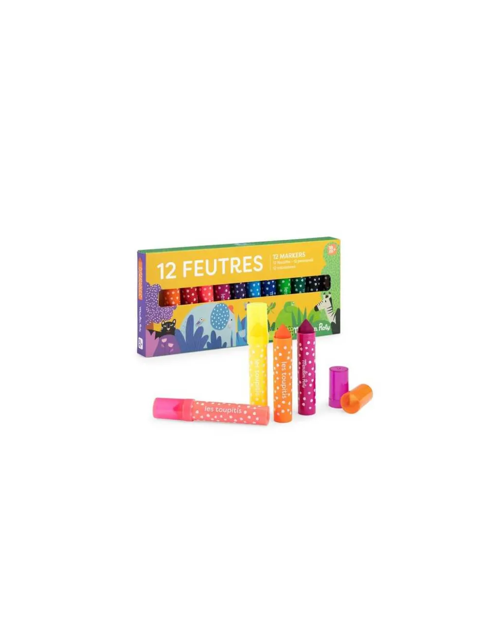 Moulin Roty 12 gros feutres pointes coniques Les Toupitis - Outlet