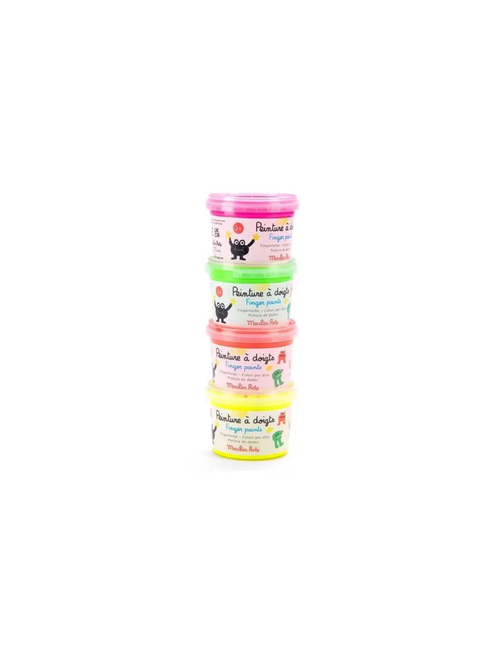 Moulin Roty 4 pots de peinture à doigts fluo Les Schmouks - New