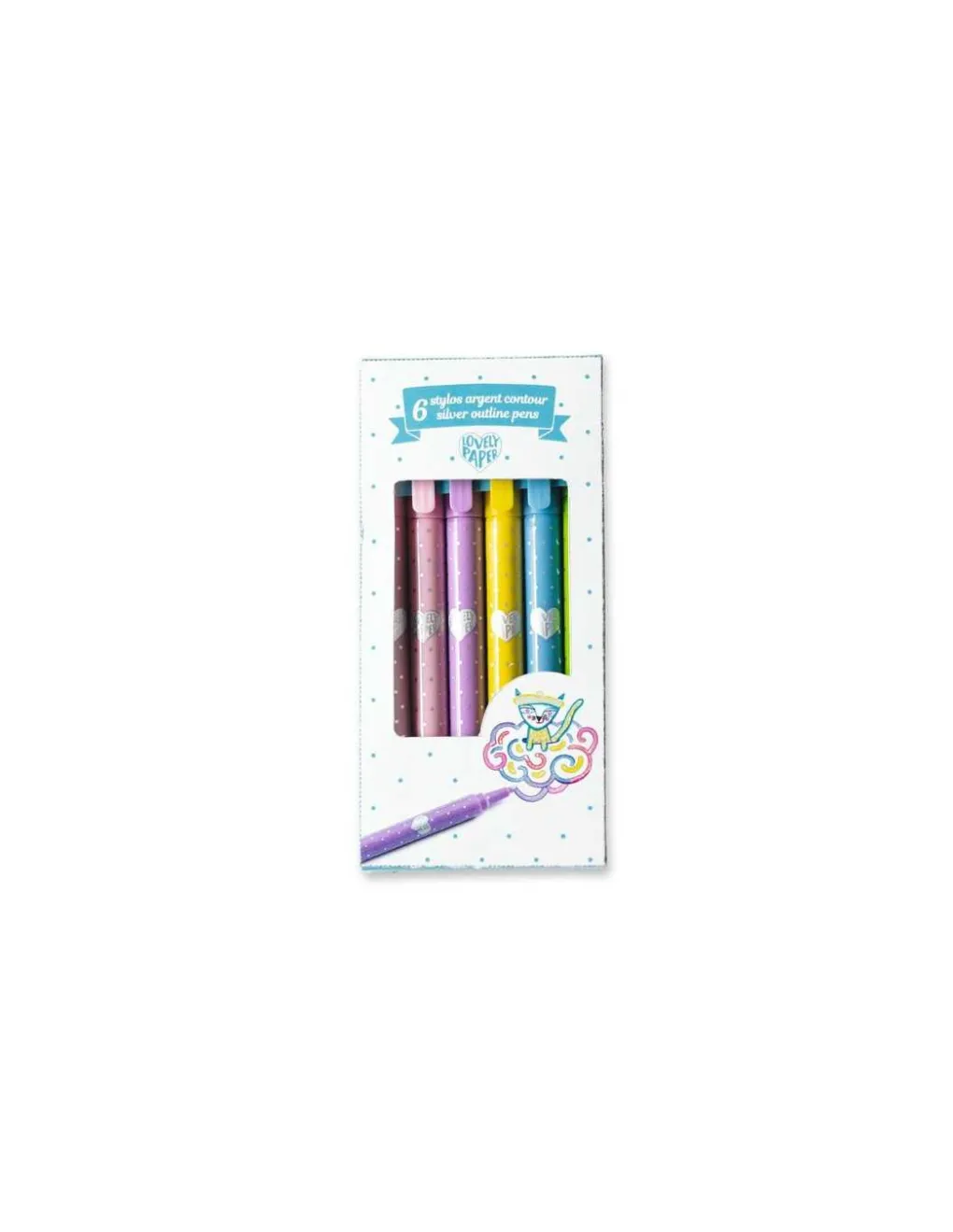 Lovely Paper by Djeco 6 stylos argent contour - Djeco New