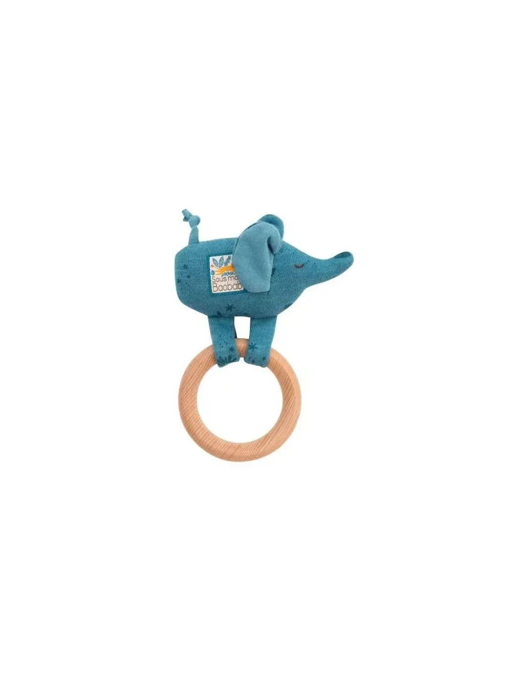 Moulin Roty Anneau hochet bois éléphant Sous mon baobab - Discount