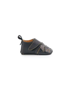 Moulin Roty Chaussons cuir chat noir Les moustaches 12/18 m - Outlet