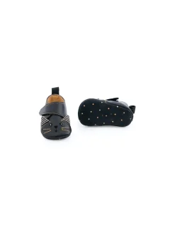 Moulin Roty Chaussons cuir chat noir Les moustaches 12/18 m - Outlet