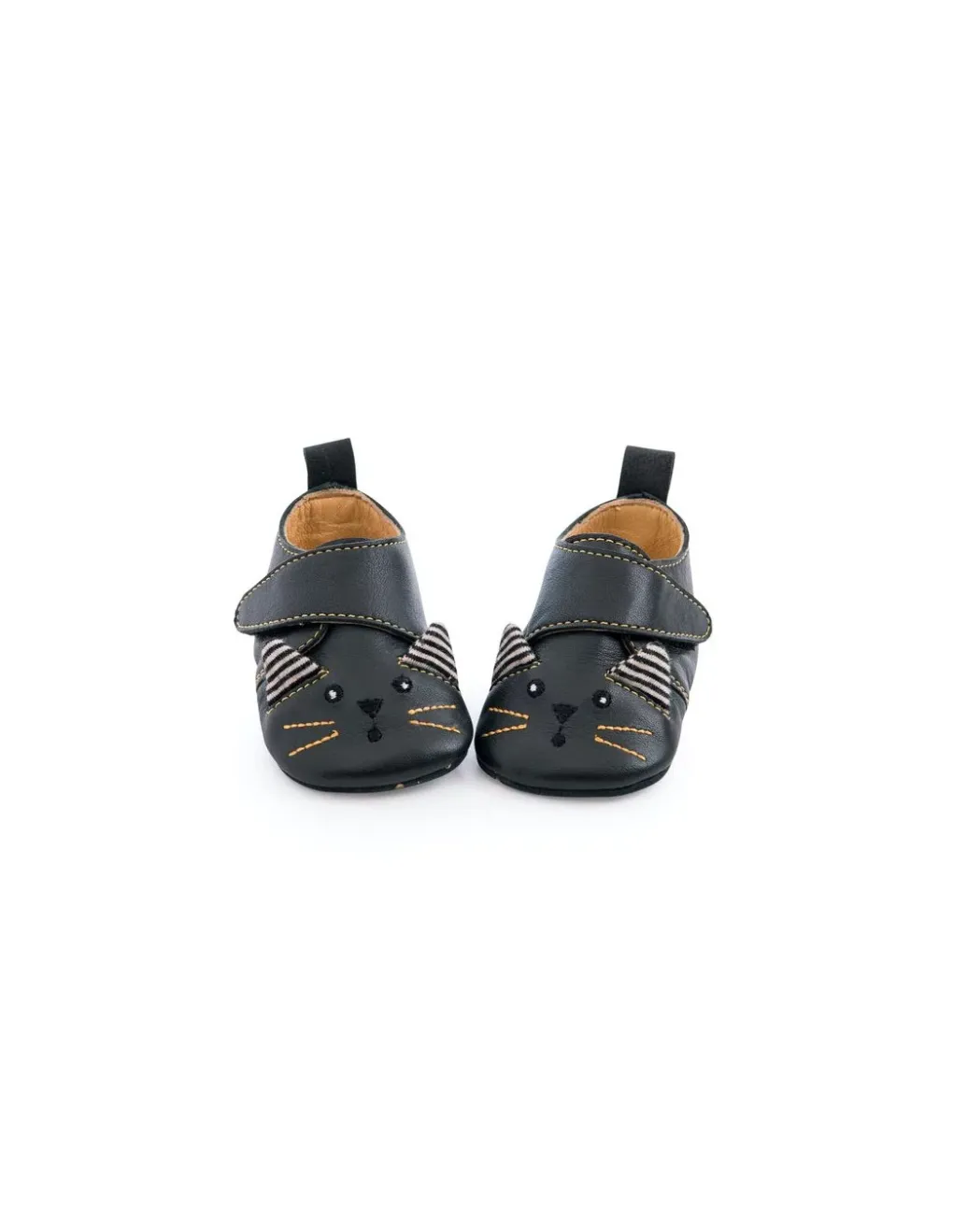 Moulin Roty Chaussons cuir chat noir Les moustaches 6/12 m -