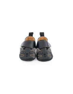 Moulin Roty Chaussons cuir chat noir Les moustaches 0/6 m -