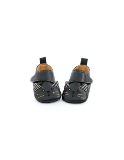 Moulin Roty Chaussons cuir chat noir Les moustaches 0/6 m -