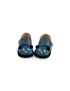 Moulin Roty Chaussons cuir panthère bleu Dans la jungle 18/24 m - Discount