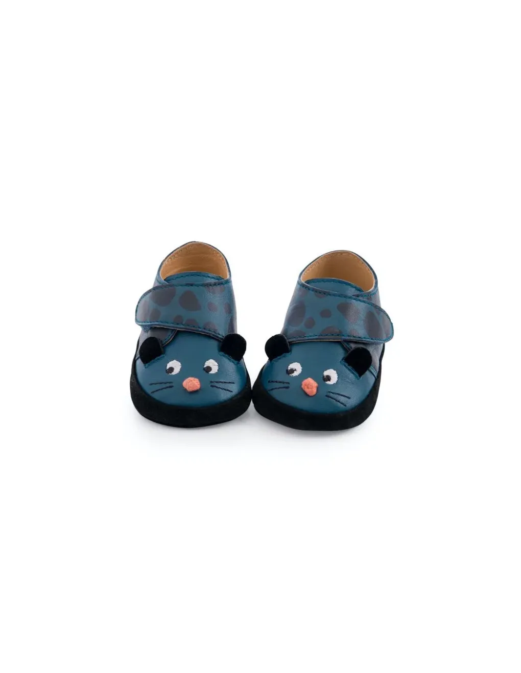 Moulin Roty Chaussons cuir panthère bleu Dans la jungle 0/6 m - Clearance
