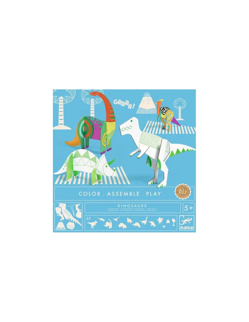 Djeco Colorie assemble et joue DIY Dinosaures - New