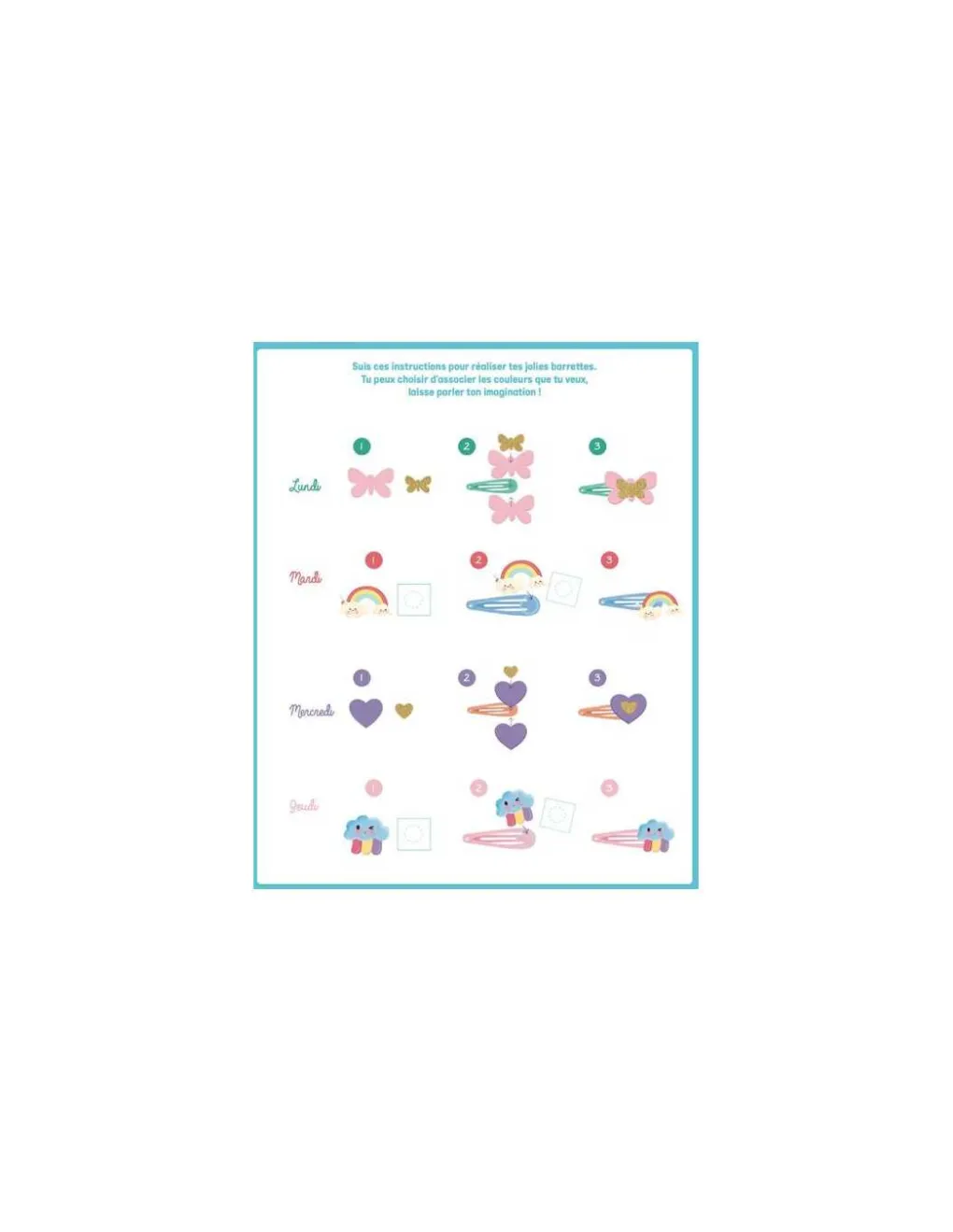 Auzou Mon semainier de barrettes arc en ciel - New