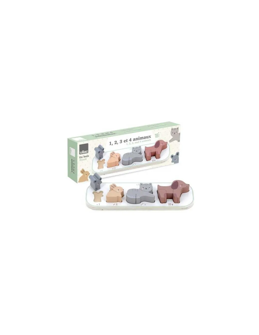 Vilac Puzzle Encastrement 1,2,3 et 4 animaux Sarah Betz - Outlet