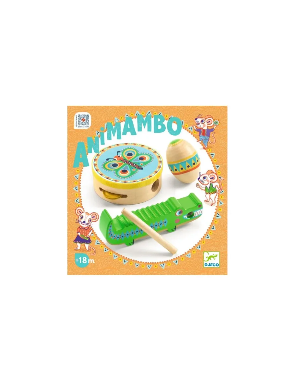 Djeco Set de percusions Animambo : Tambourin, Maracas, Guiro - Clearance