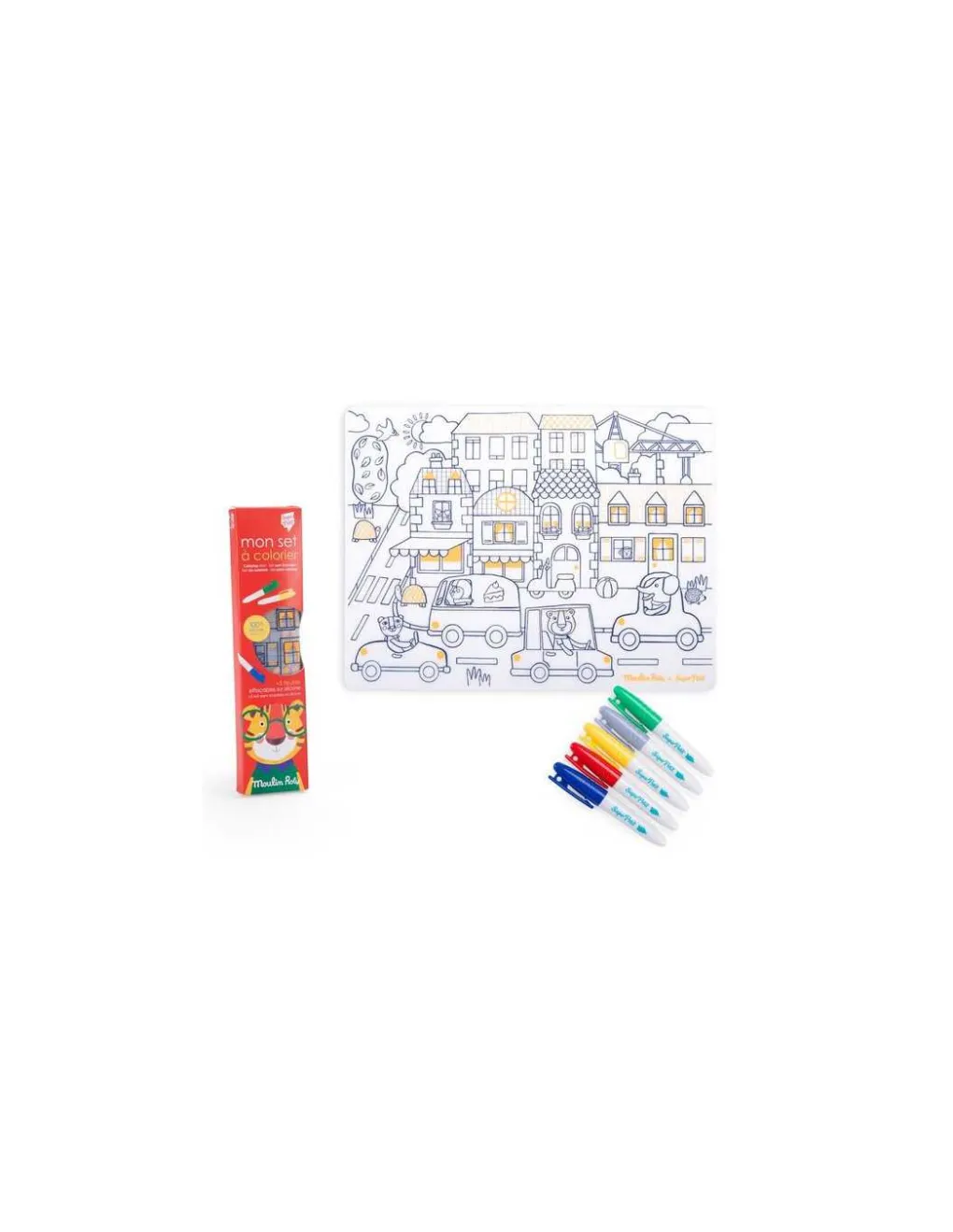 Moulin Roty Set en silicone à colorier et 5 feutres Les Popipop - Hot