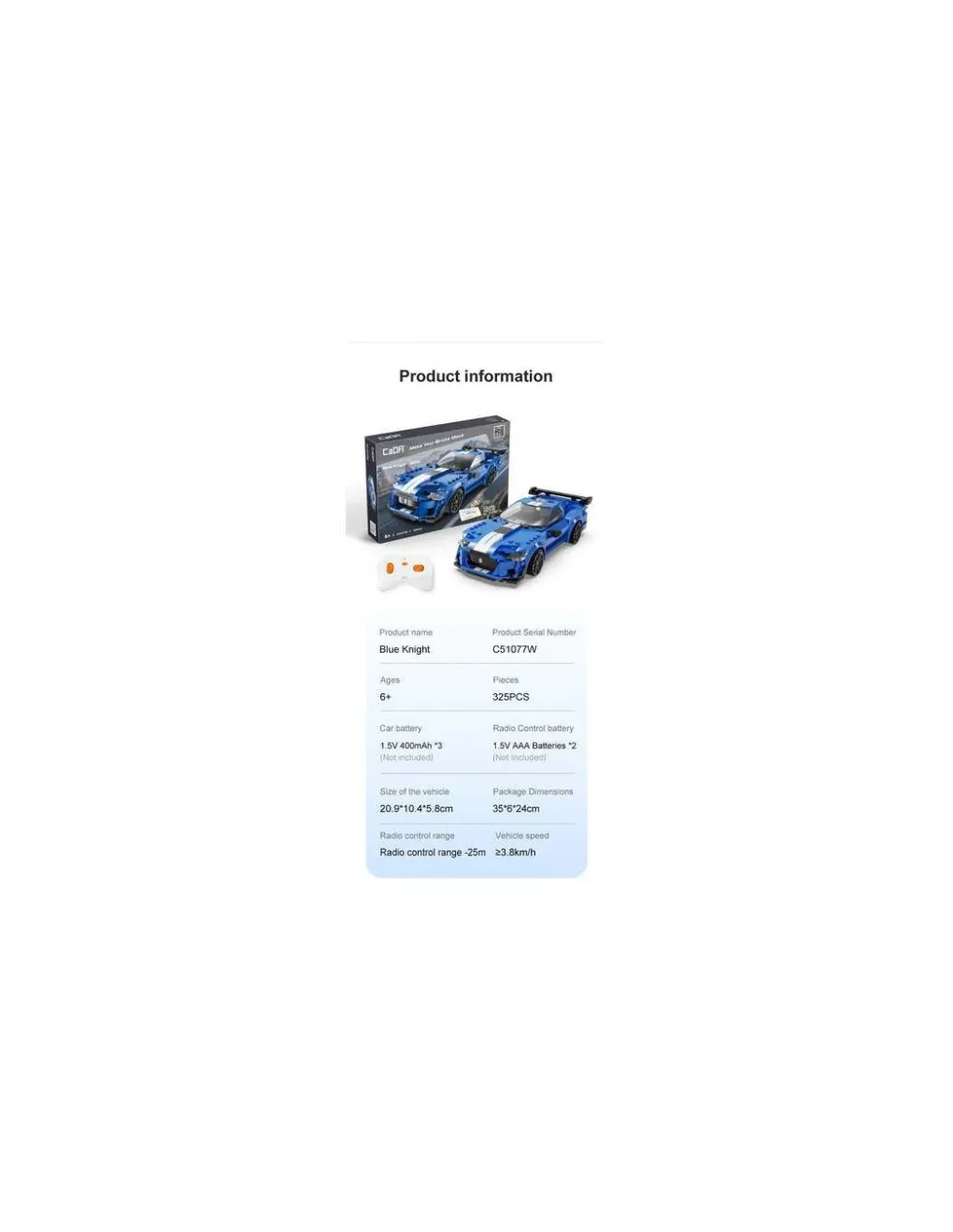 CaDA Bricks Voiture de course Bleu 325 pièces - CaDA New